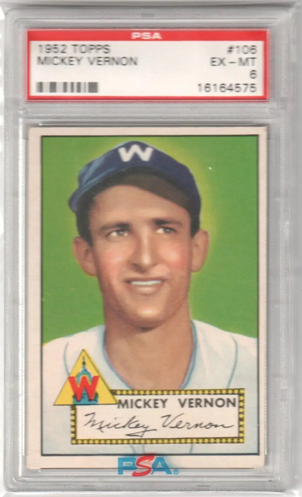 Graded Mickey Vernon 1952 Topps baseball card, perfect for Columbia Hobby collectors