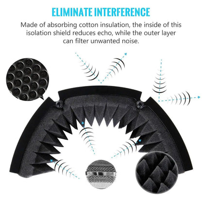 Microphone isolation shield with sound-absorbing foam for studio recording in business days