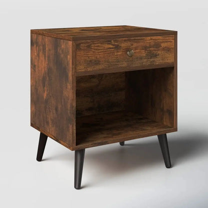 Mid-Century Farmhouse Bedroom 1-Drawer Nightstand End Table with Open Shelf - Nightstand