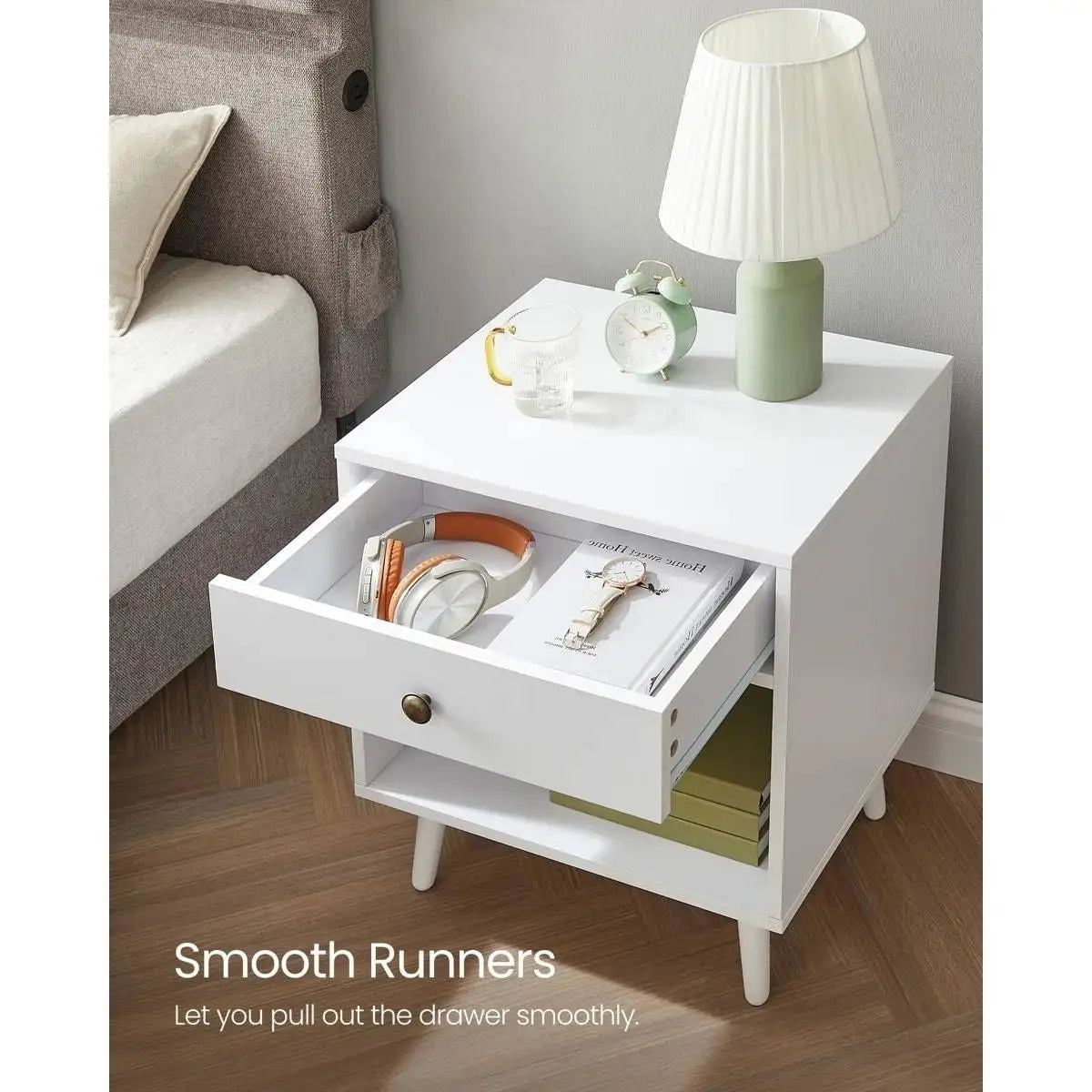 Mid-Century Modern Bedroom 1-Drawer Nightstand End Table in White Wood Finish - Nightstand