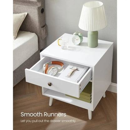Mid-Century Modern Bedroom 1-Drawer Nightstand End Table in White Wood Finish - Nightstand