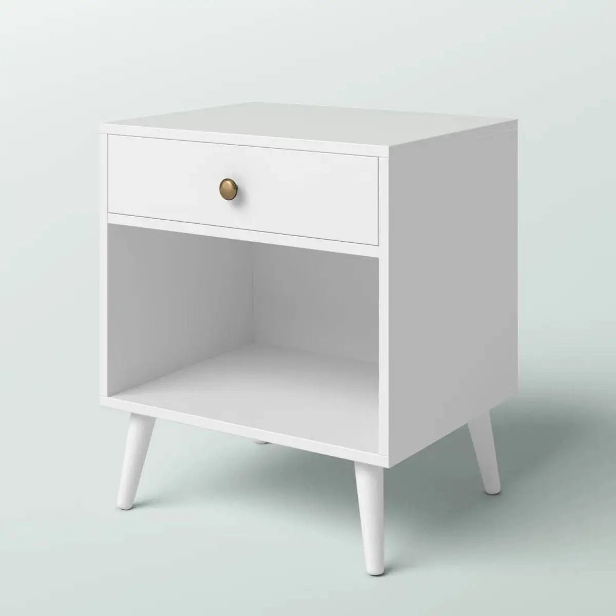 Mid-Century Modern Bedroom 1-Drawer Nightstand End Table in White Wood Finish - Nightstand