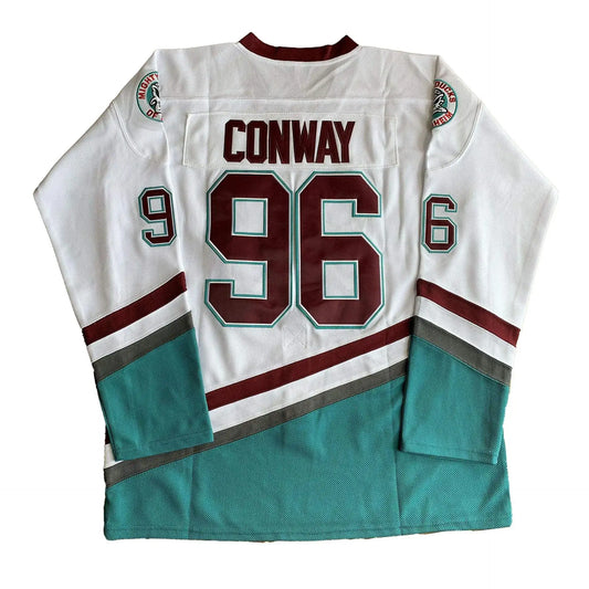 White Mighty Ducks jersey with teal and maroon accents for ice hockey or ducks jersey fans