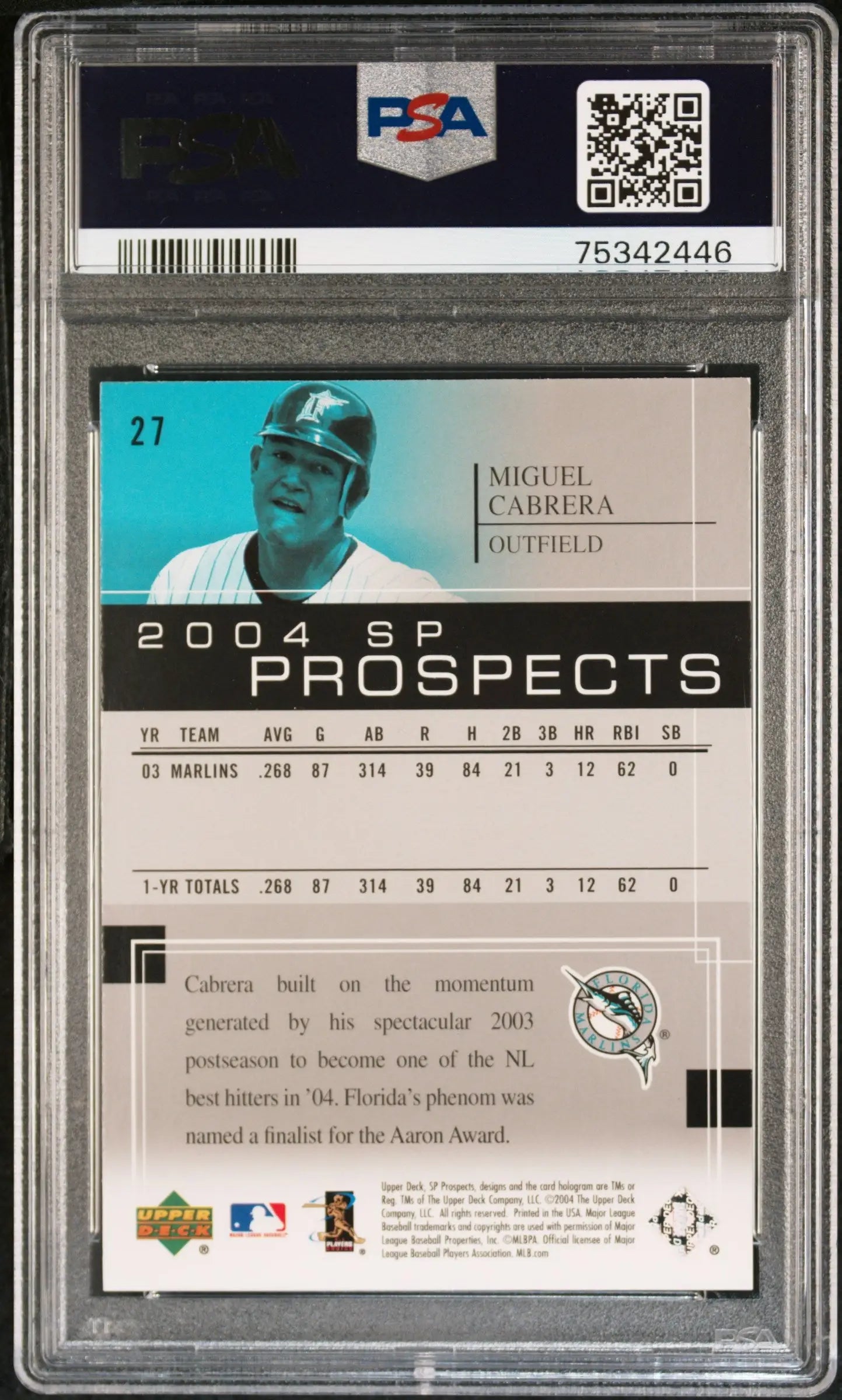 Graded Miguel Cabrera baseball card from Upper Deck SP Prospects by Columbia Hobby