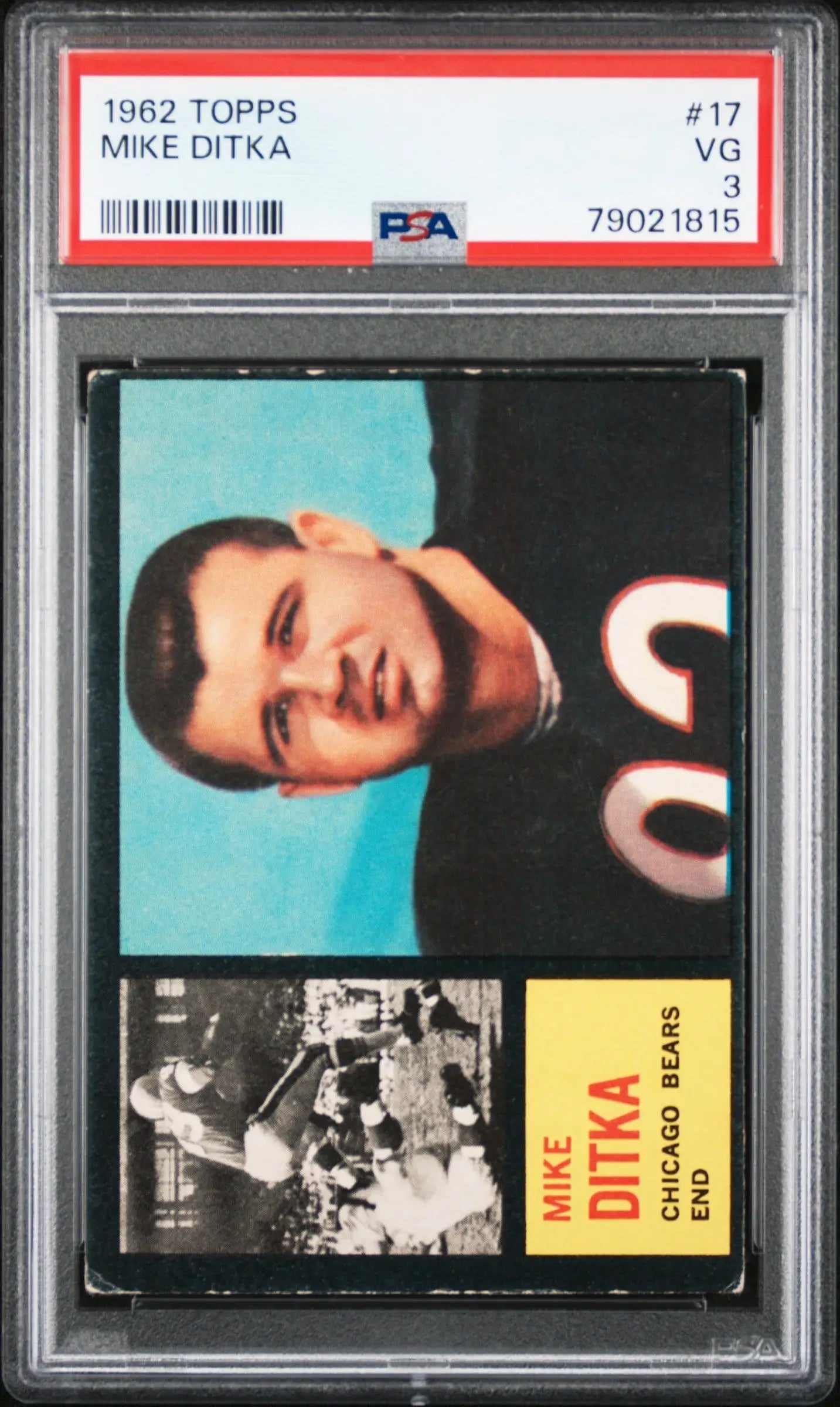 Mike Ditka 1962 Topps #17 PSA 3 Very Good football card in protective holder
