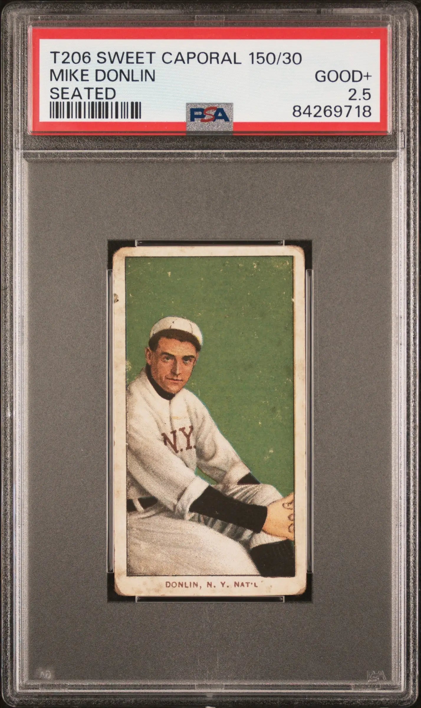 PSA-graded Mike Donlin T206 Sweet Caporal baseball card in protective holder