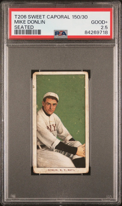 PSA-graded Mike Donlin T206 Sweet Caporal baseball card in protective holder