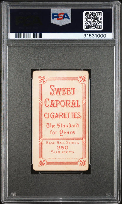 PSA-graded Mike Donlin T206 Sweet Caporal Cigarettes trading card with red text