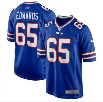 Blue Buffalo Bills Nike Game Jersey displayed on a Royar jersey featuring Mike Edwards