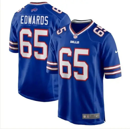 Blue Buffalo Bills Nike Game Jersey displayed on a Royar jersey featuring Mike Edwards