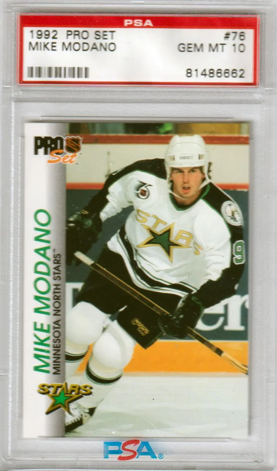 Graded Mike Modano hockey card from Pro Set by Columbia Hobby in pristine condition
