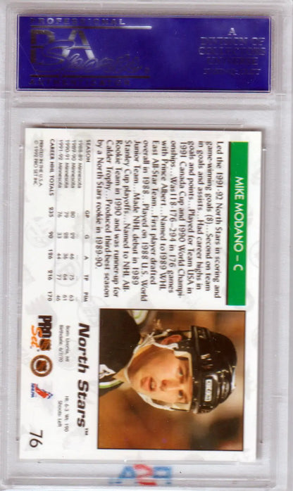 Encapsulated Mike Modano hockey card from Pro Set by Columbia Hobby, PSA 10 GEM MINT