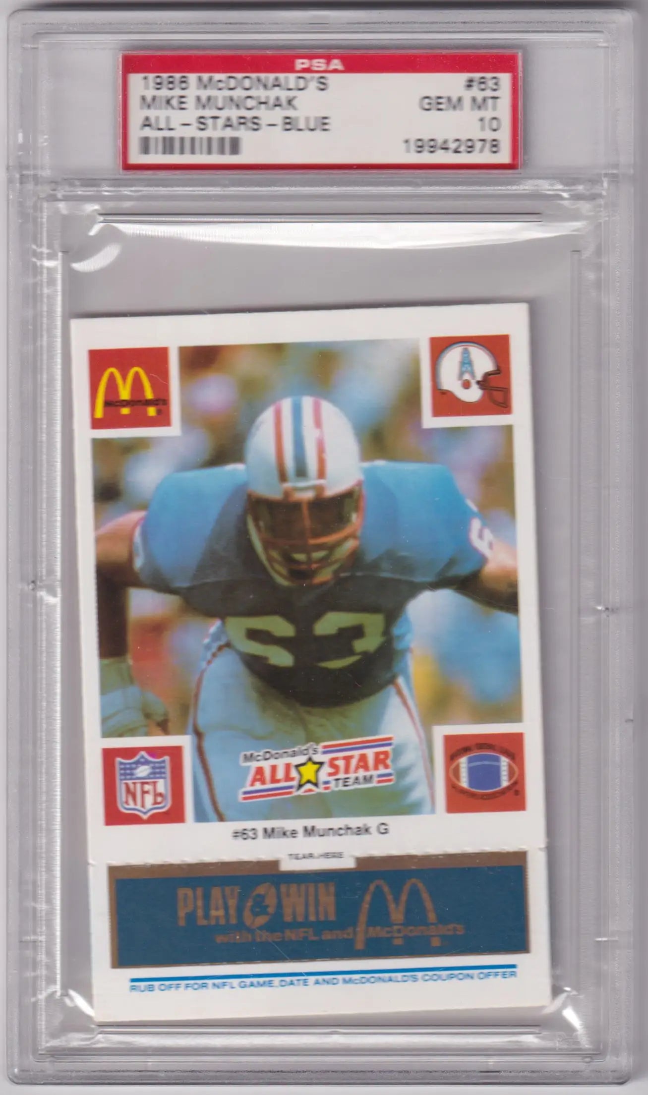 Graded Mike Munchak 1986 McDonald’s All-Stars football card PSA 10 from Columbia Hobby