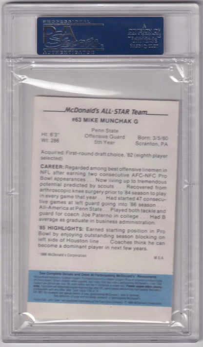 Graded Mike Munchak McDonald’s All-Stars football card from Columbia Hobby in PSA 10 GEM MINT