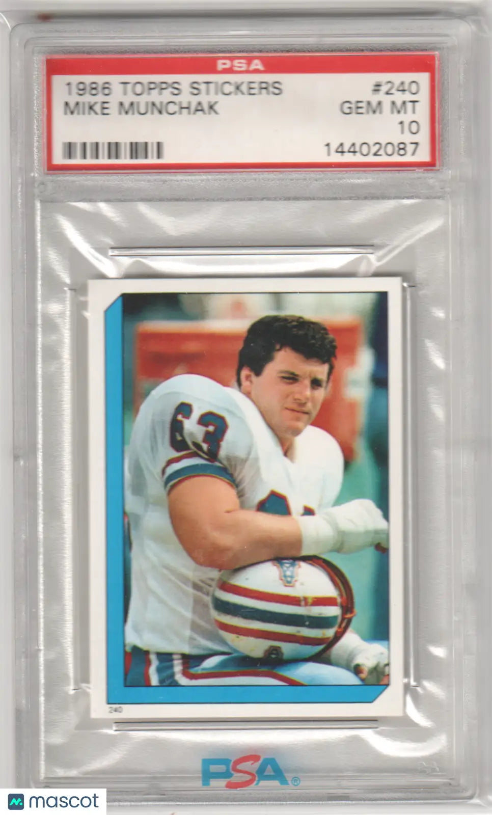 Graded Mike Munchak 1986 Topps Stickers card PSA 10 GEM MINT from Columbia Hobby