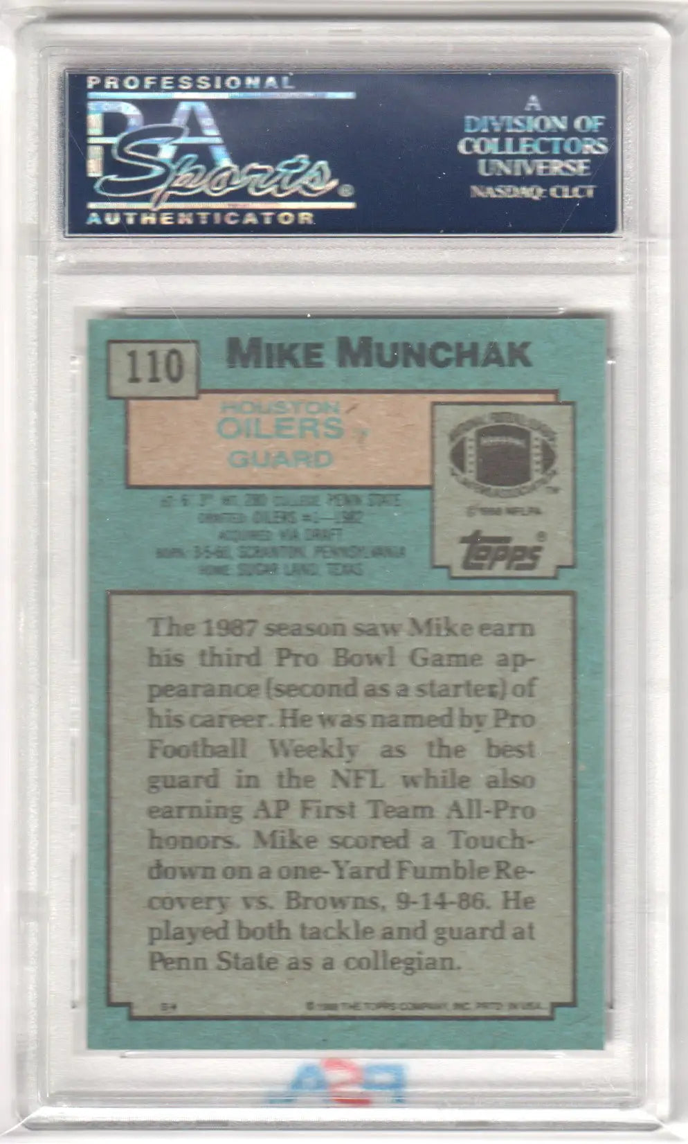 Graded Mike Munchak 1988 Topps football card GEM MINT PSA 10 from Columbia Hobby