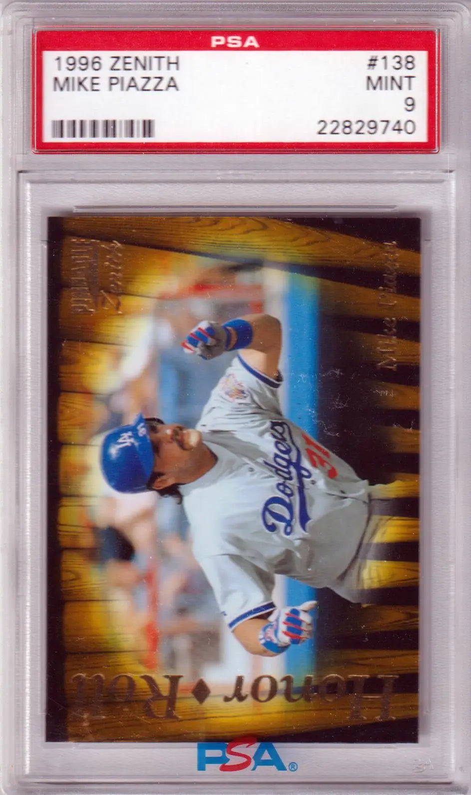 Graded Mike Piazza baseball card from Pinnacle Zenith series, ideal for Columbia Hobby collectors