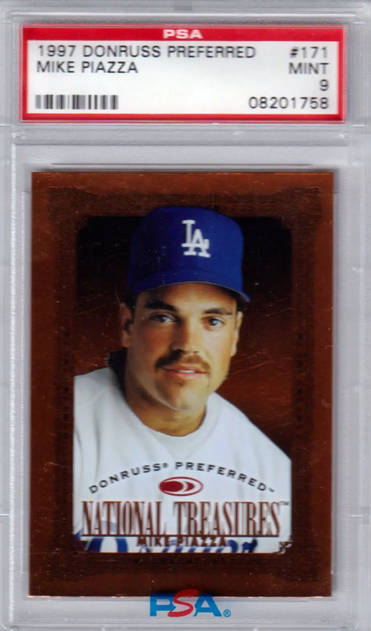 Graded Mike Piazza baseball card from Donruss Preferred, Columbia Hobby PSA 9 Mint