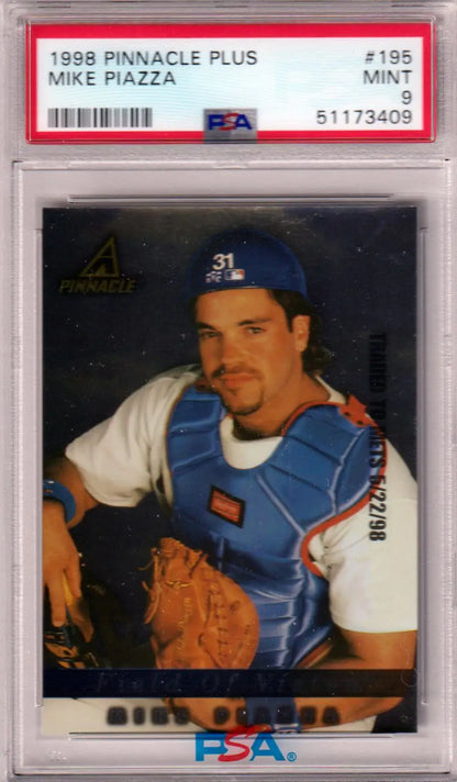 Graded Mike Piazza baseball card from Columbia Hobby, PSA 9 Mint, 1998 Pinnacle Plus