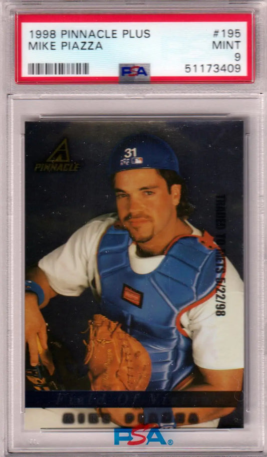 Graded Mike Piazza baseball card from Columbia Hobby, PSA 9 Mint, 1998 Pinnacle Plus