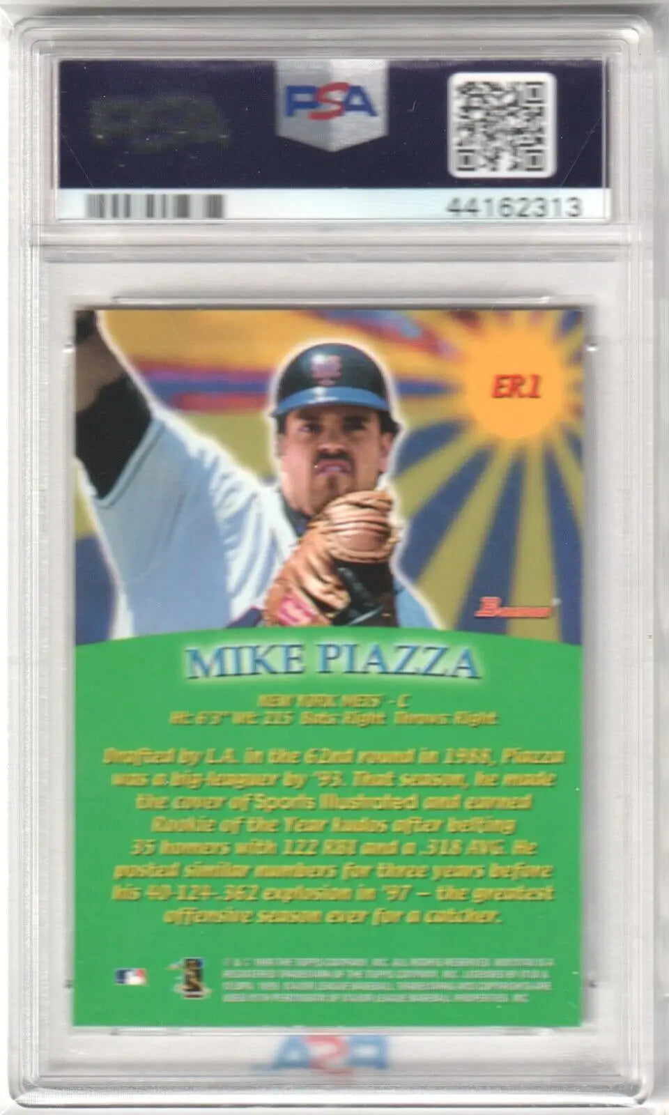 Graded Mike Piazza Baseball Card from 1999 Bowman Early Risers PSA 9 MINT with Columbia Hobby box free shipping