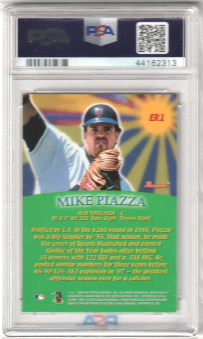 Graded Mike Piazza Baseball Card from 1999 Bowman Early Risers PSA 9 MINT with Columbia Hobby box free shipping