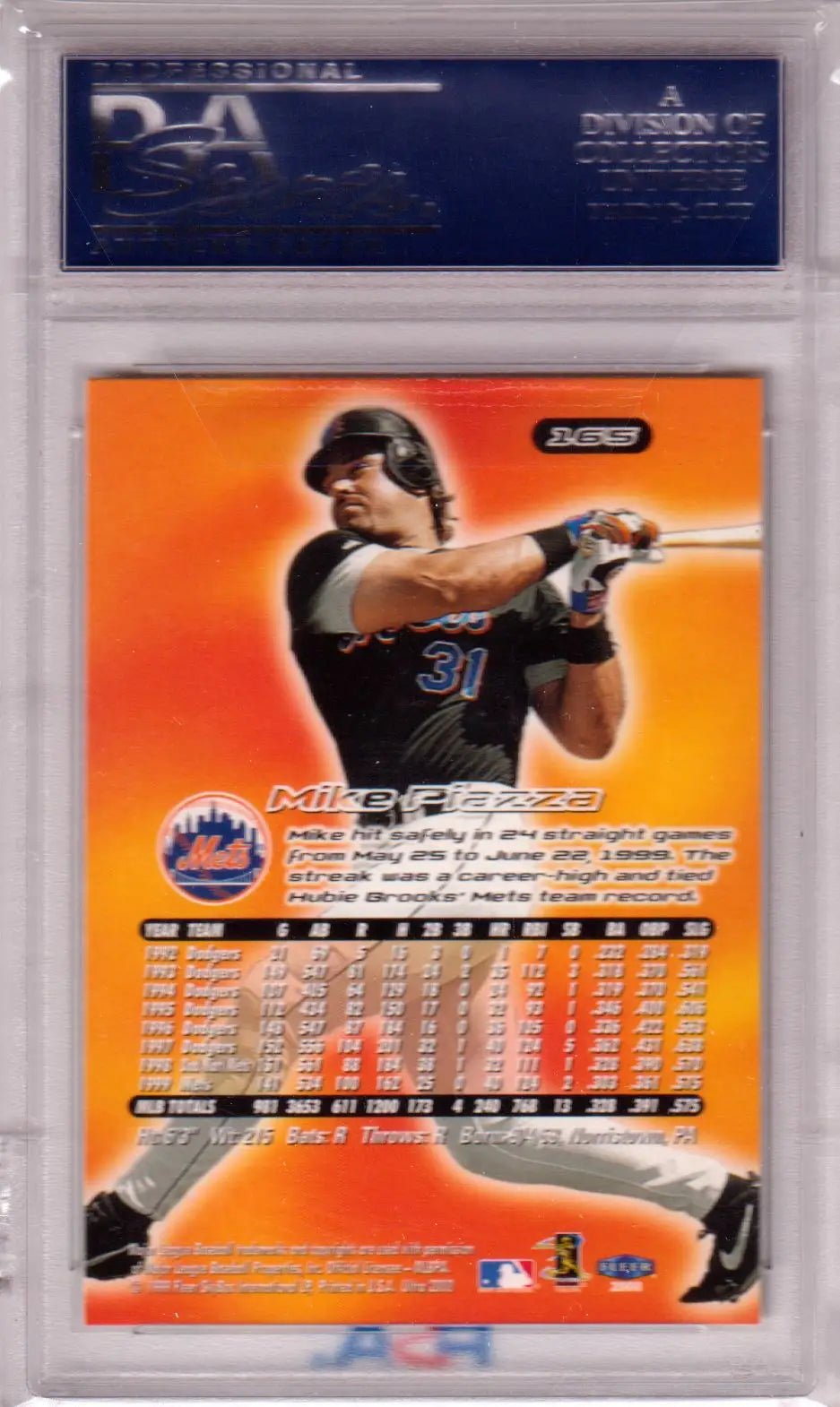 Mike Piazza 2000 Ultra #165 PSA 9 Mint Columbia Hobby baseball card featuring Mike Piazza