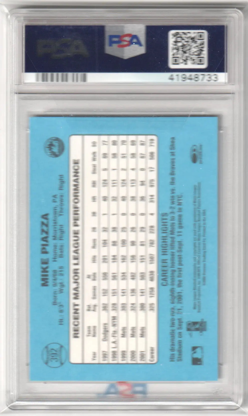 Graded Mike Piazza baseball card from Donruss Originals collection by Columbia Hobby