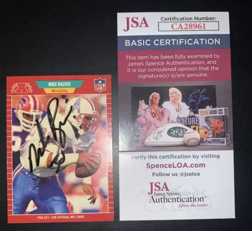 Autographed Mike Rozier 1989 Pro Set football card with JSA certification, Houston Oilers