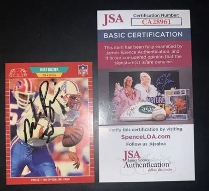 Autographed Mike Rozier 1989 Pro Set football card with JSA certification, Houston Oilers