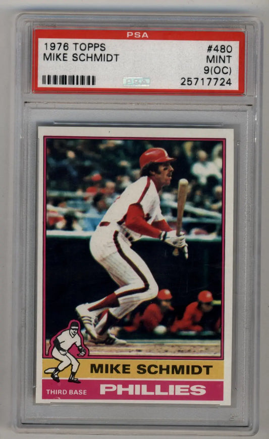 PSA-graded Mike Schmidt 1976 Topps #480 mint baseball card with certification number 25717724