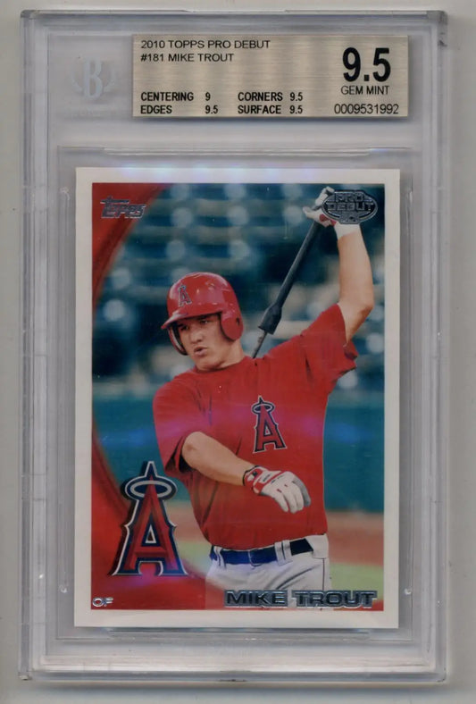BGS 9.5 Mike Trout 2010 Topps Pro Debut baseball card featuring Angels player in red uniform