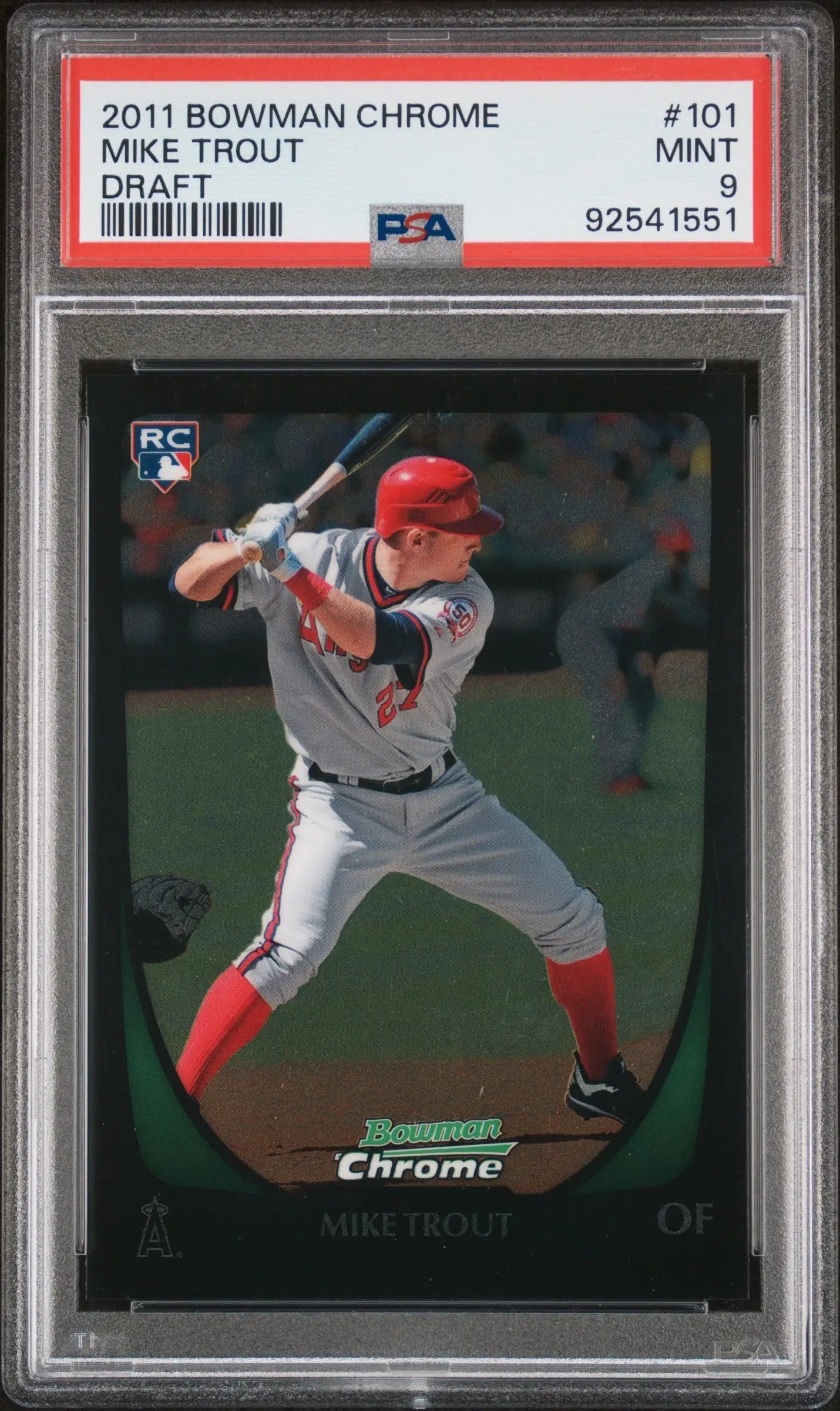 Mike Trout 2011 Bowman Chrome baseball card graded PSA 9 Mint