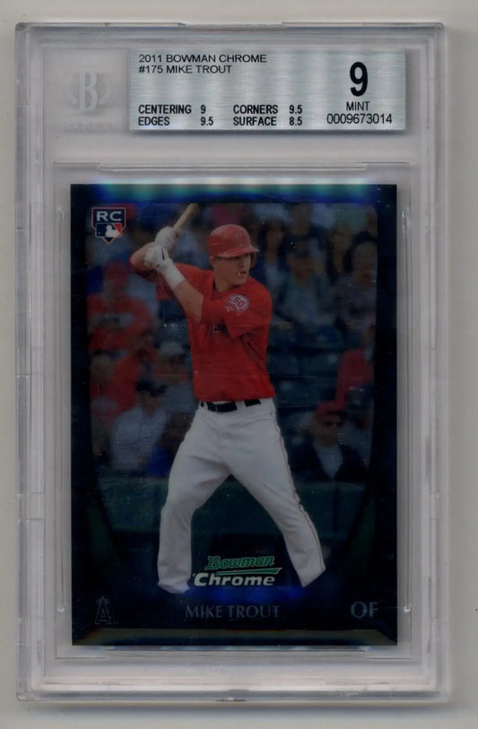 Mike Trout 2011 Bowman Chrome #175 BGS 9 Mint in protective case, player at bat