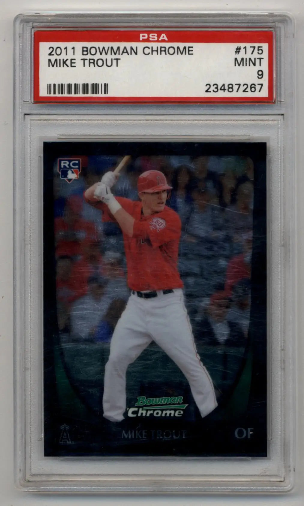 PSA-graded 2011 Bowman Chrome Mike Trout baseball card in mint condition