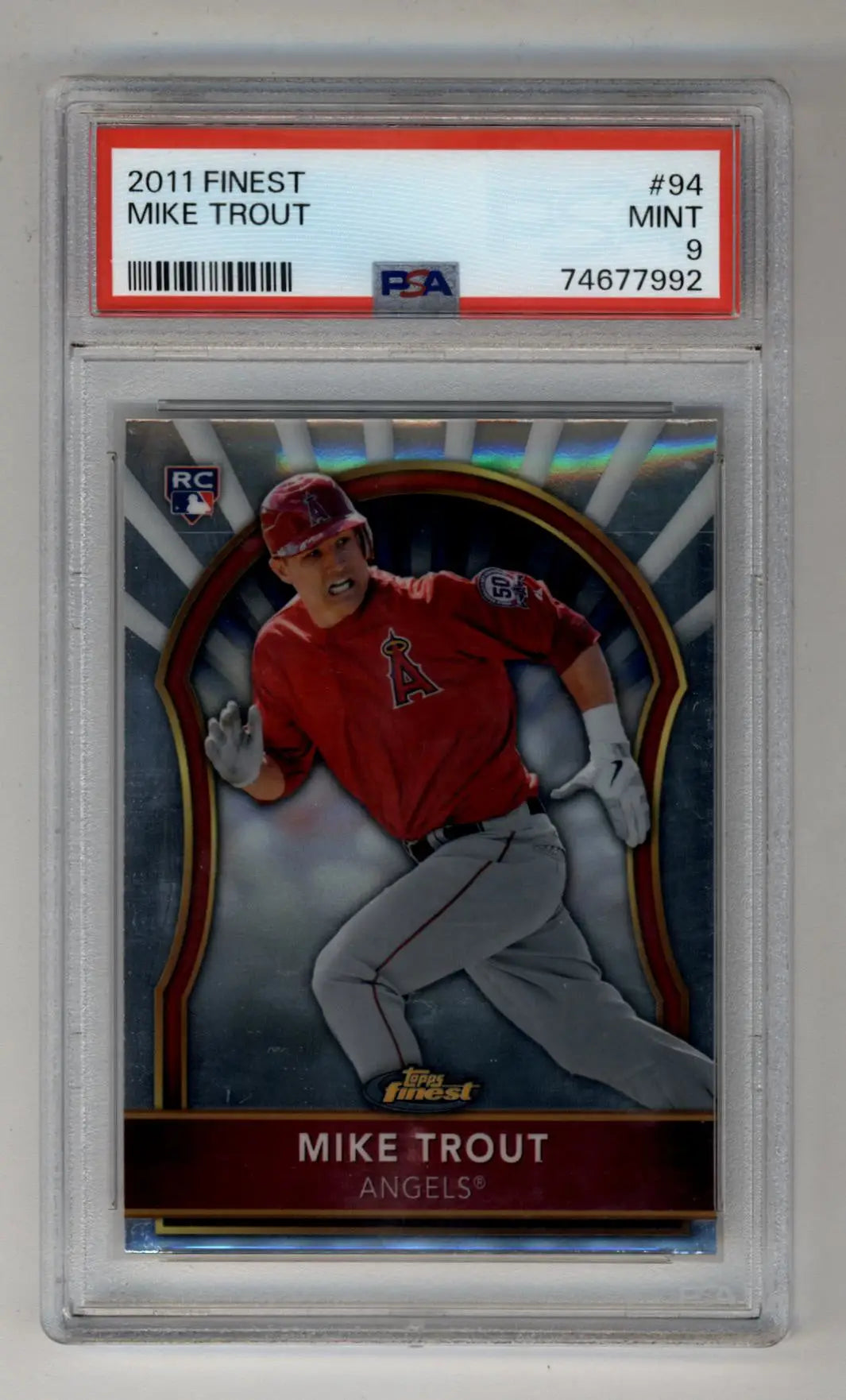 PSA-graded 2011 Finest Mike Trout baseball card #94 in Mint 9 condition