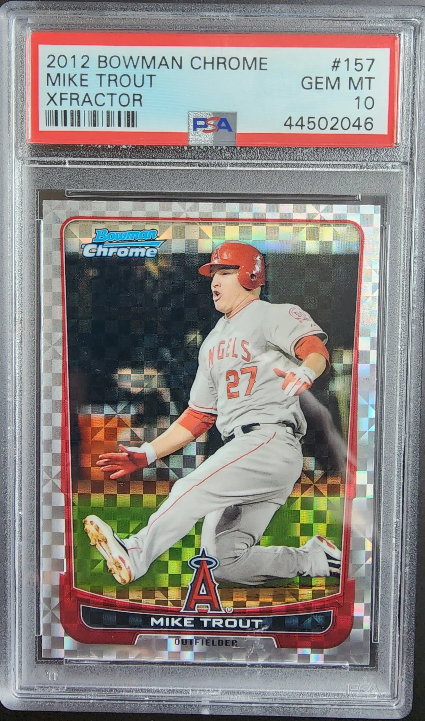 Mike Trout 2012 Bowman Chrome Xfractor PSA 10 Gem Mint card in protective case