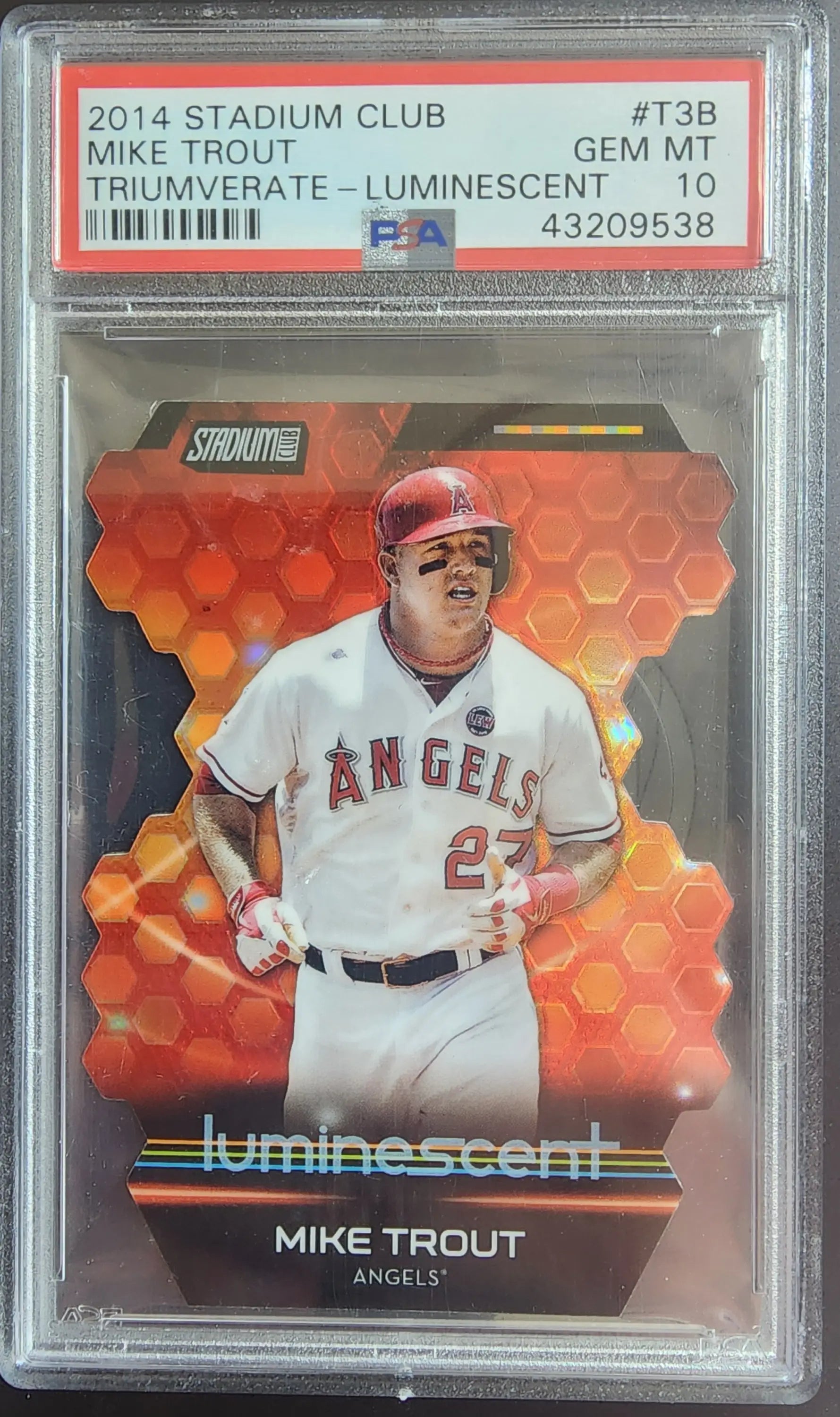 PSA 10 Gem Mint Mike Trout Stadium Club Triumverate Luminescent baseball card