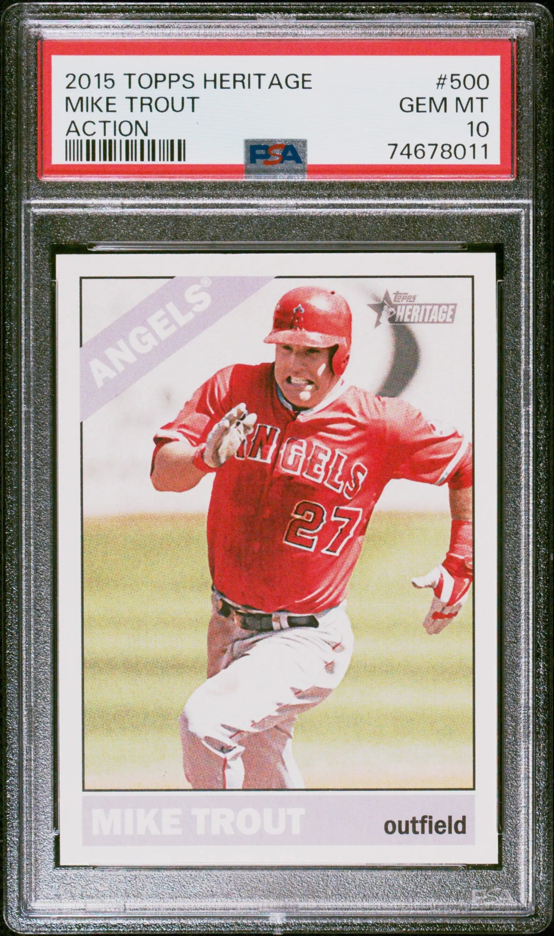 Graded Mike Trout 2015 Topps Heritage Action PSA 10 Gem Mint baseball card