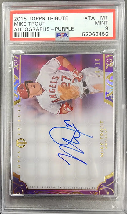 Mike Trout 2015 Topps Tribute Purple Auto #10/10 PSA 9 Mint - Singles