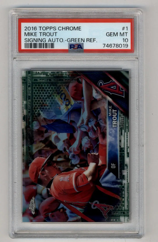Mike Trout 2016 Topps Chrome auto green refractor baseball card PSA 10 Gem Mint