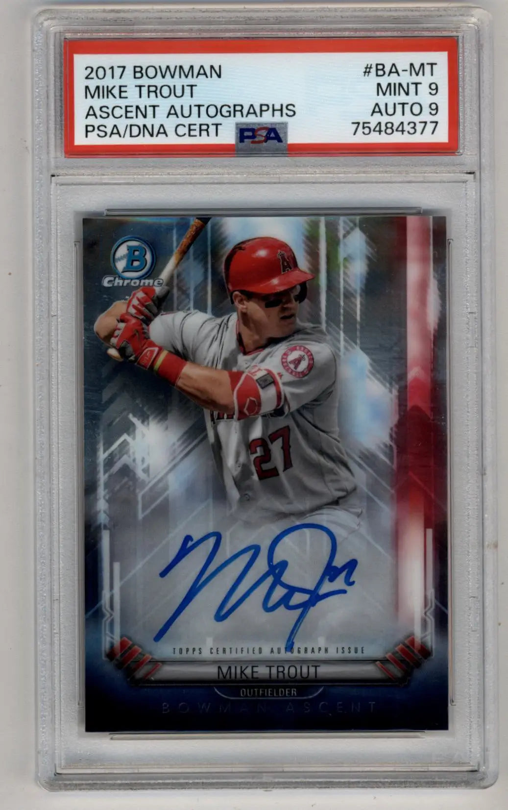 Mike Trout Bowman Ascent Auto 2017 baseball card PSA 9 Mint with auto grade 9