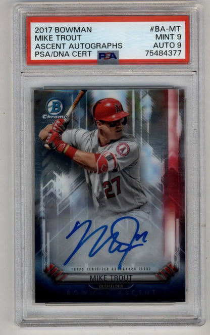 Mike Trout Bowman Ascent Auto 2017 baseball card PSA 9 Mint with auto grade 9