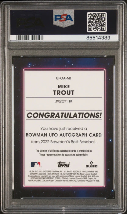 Mike Trout 2022 Bowmans Best UFO Autograph baseball card with PSA 9 auto 10