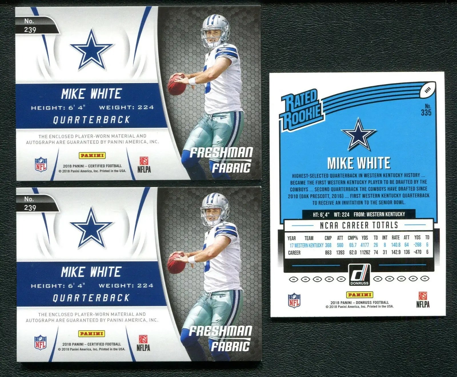 Mike White certified freshman RC patch football cards from 2018 Donruss lot