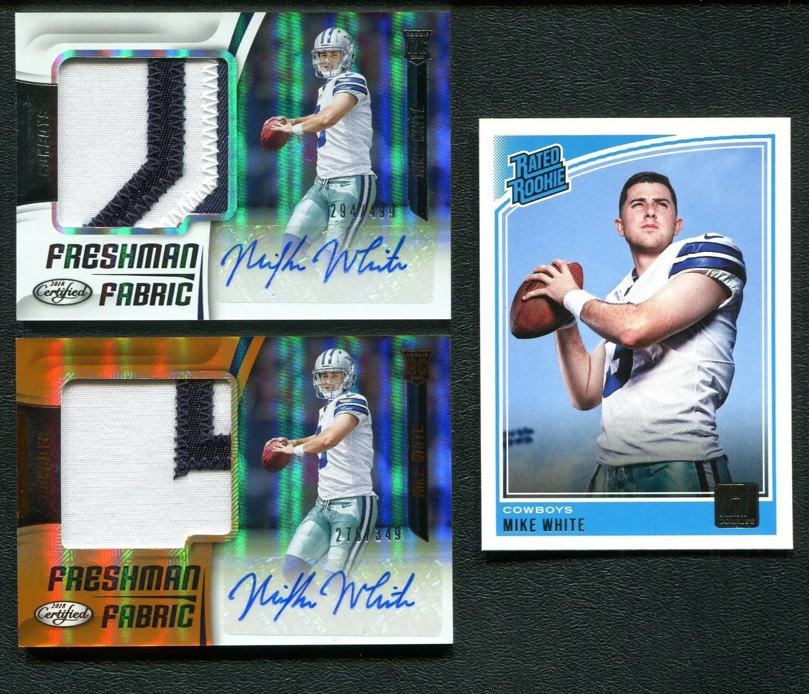 Mike White Certified Freshman RC Patch Auto football cards set displayed in product listing