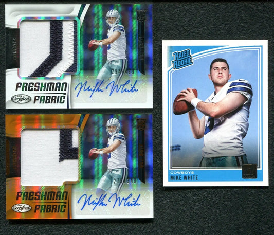 Mike White Certified Freshman RC Patch Auto football cards set displayed in product listing