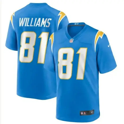 Blue Mike Williams Los Angeles Chargers jersey with number 81 and Williams on back