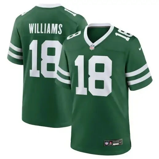Green American football jersey with white numbers and stripes for Mike Williams New York Jets