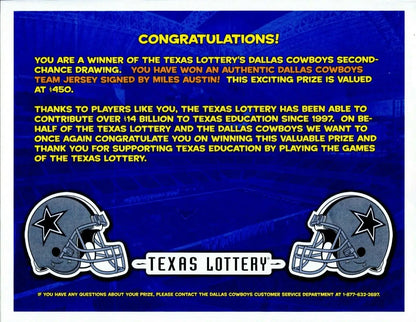 Texas Lottery prize announcement with Dallas Cowboys XXL Size jersey display